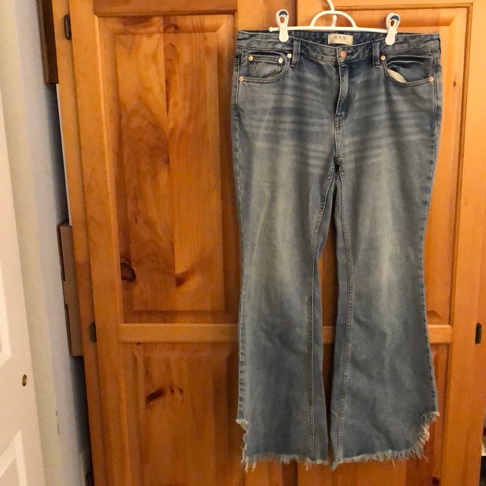 Free People Distressed Hem Flare Jeans